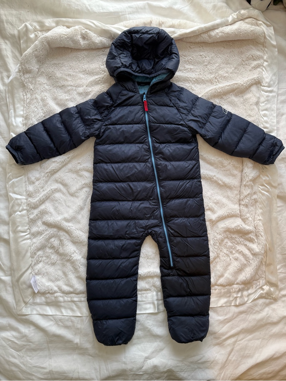 Kids Navy Puffer One-Piece Snowsuit - Hooded Winter Jumpsuit